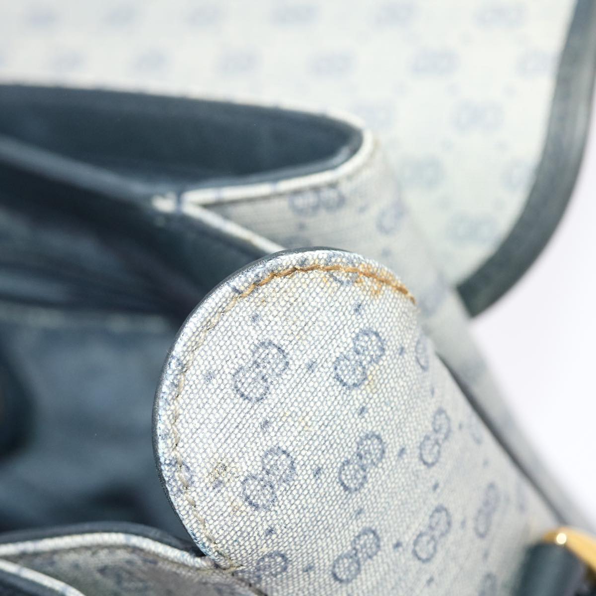 GUCCI Micro GG Canvas Shoulder Bag PVC Leather Navy Gray 001.116.0924 49881
