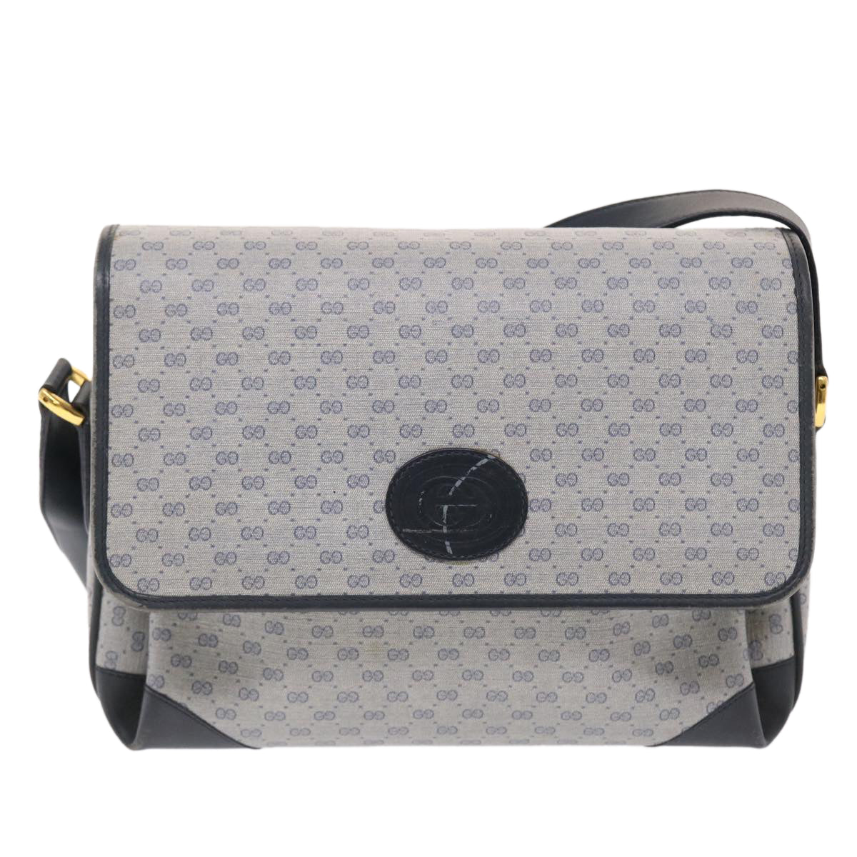GUCCI Micro GG Canvas Shoulder Bag PVC Leather Navy Gray 001.116.0924 49881