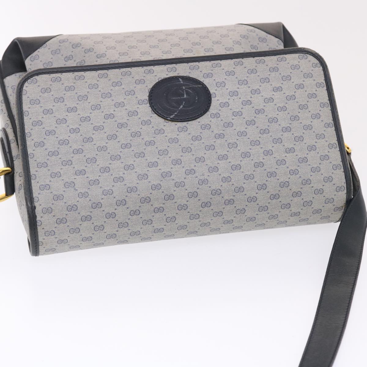 GUCCI Micro GG Canvas Shoulder Bag PVC Leather Navy Gray 001.116.0924 49881
