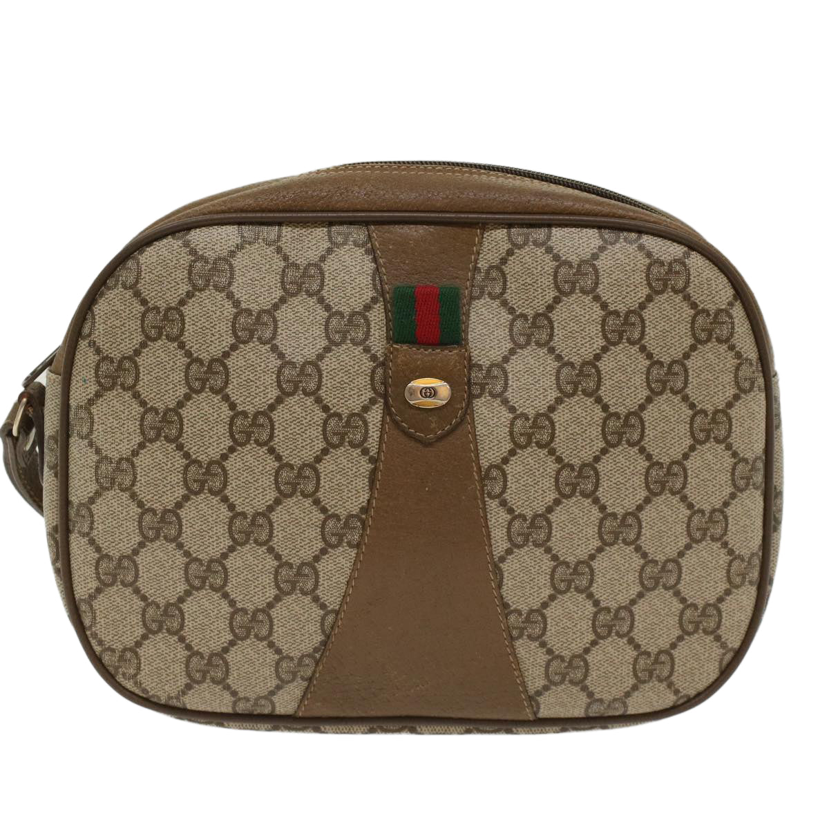 GUCCI GG Canvas Web Sherry Line Clutch Bag Beige Red 89•01•034 49988