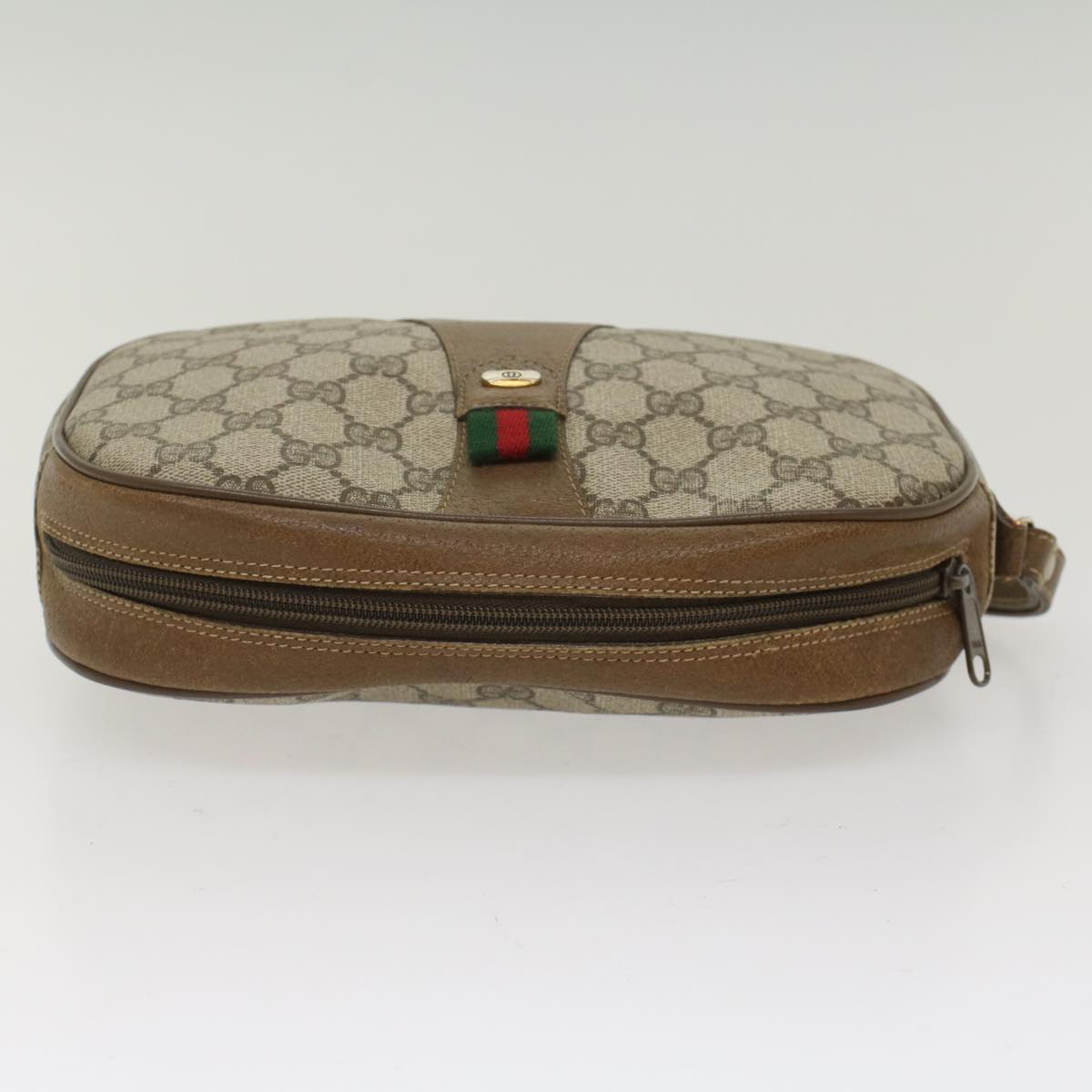 GUCCI GG Canvas Web Sherry Line Clutch Bag Beige Red 89•01•034 49988