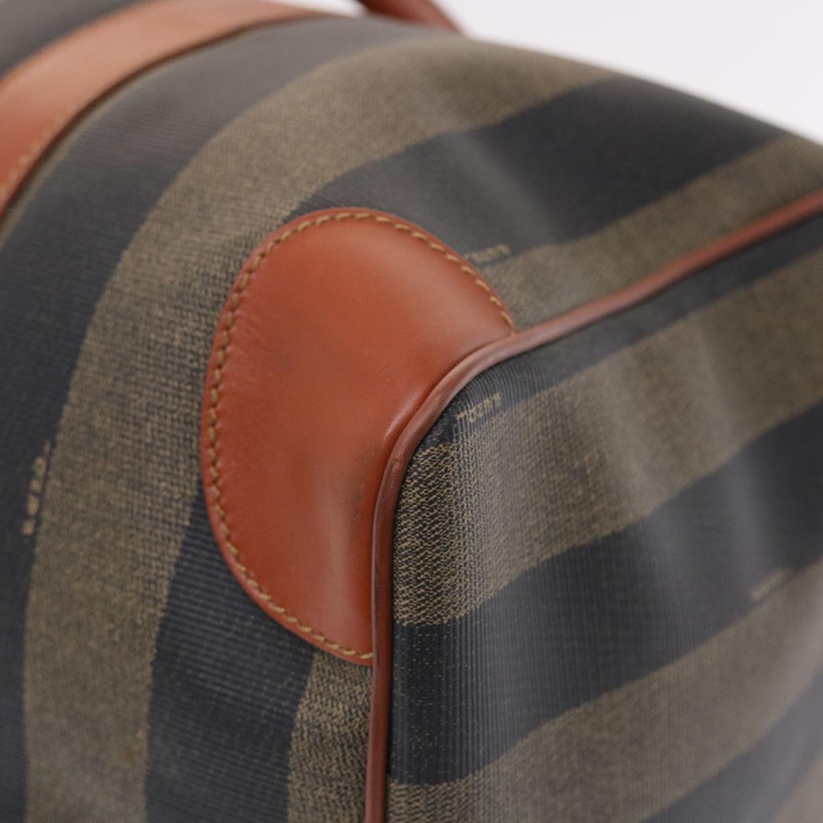 FENDI Pecan Canvas Boston Bag PVC Leather Brown Black 49995