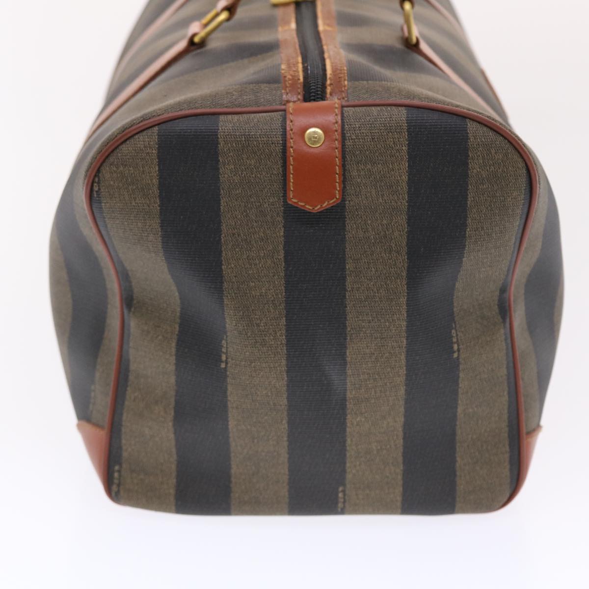 FENDI Pecan Canvas Boston Bag PVC Leather Brown Black 49995