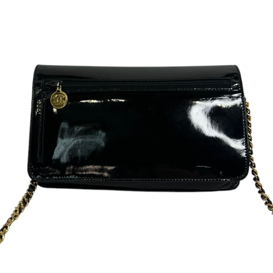 Chanel Patent Timeless CC Wallet On Chain WOC Black