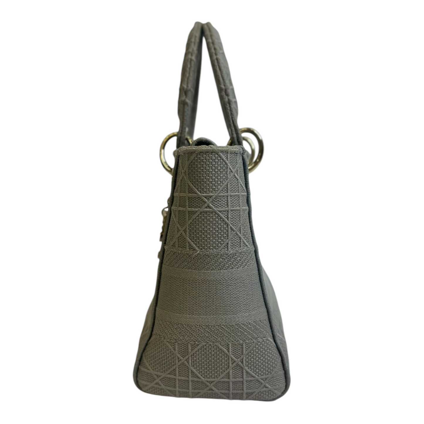Christian Dior Canvas Embroidered Cannage Medium Lady D-Lite Gray