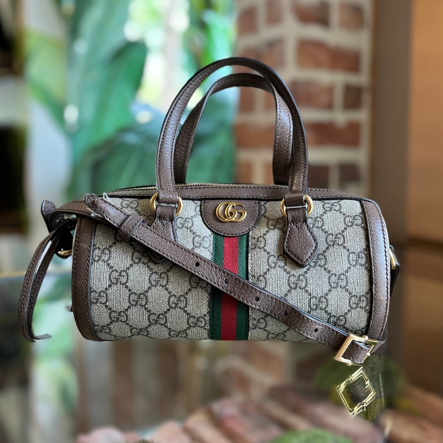 GUCCI Ophidia Boston GG Supreme Monogram Web Satchel