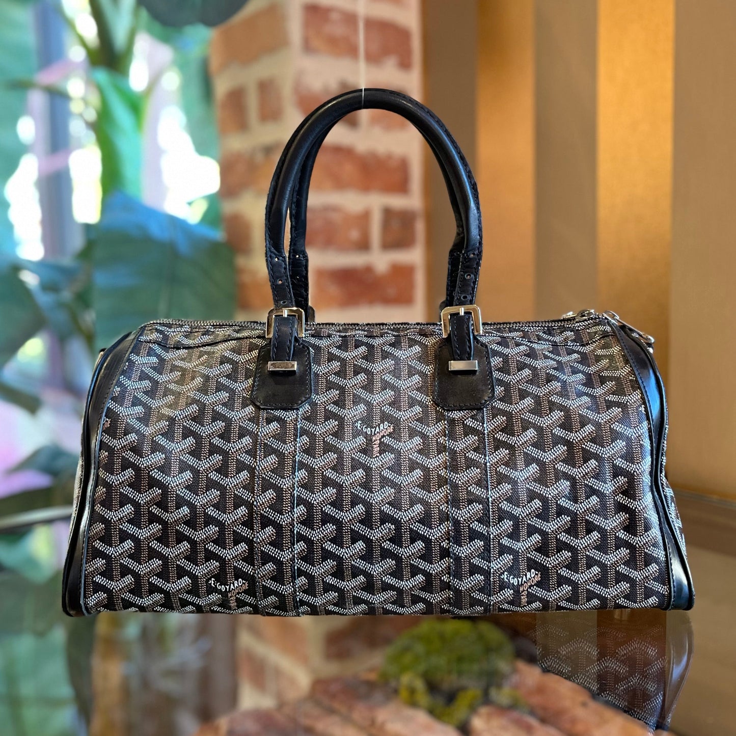 GOYARD Croisseur 40 Herringbone Pattern Boston Bag Black