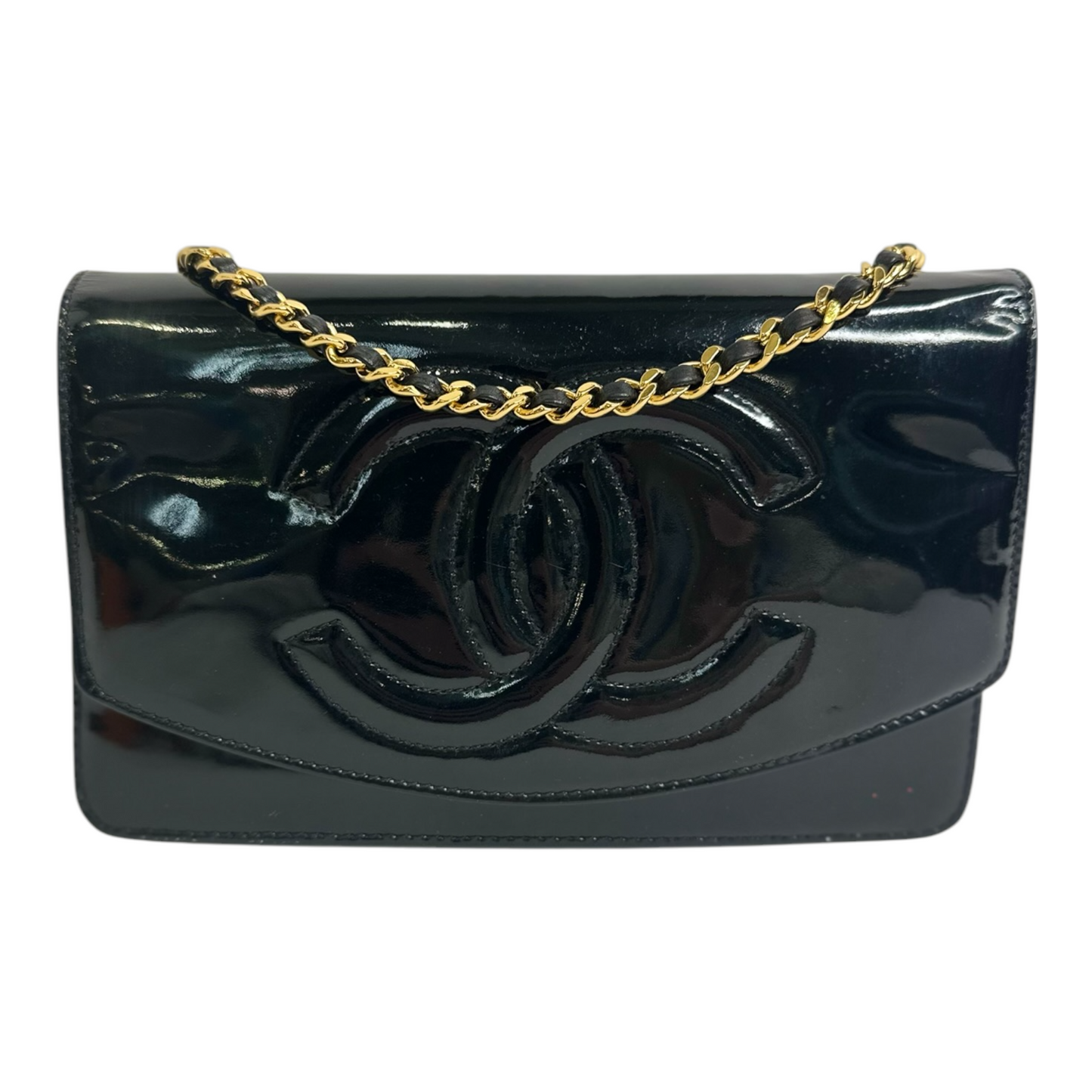 Chanel Patent Timeless CC Wallet On Chain WOC Black