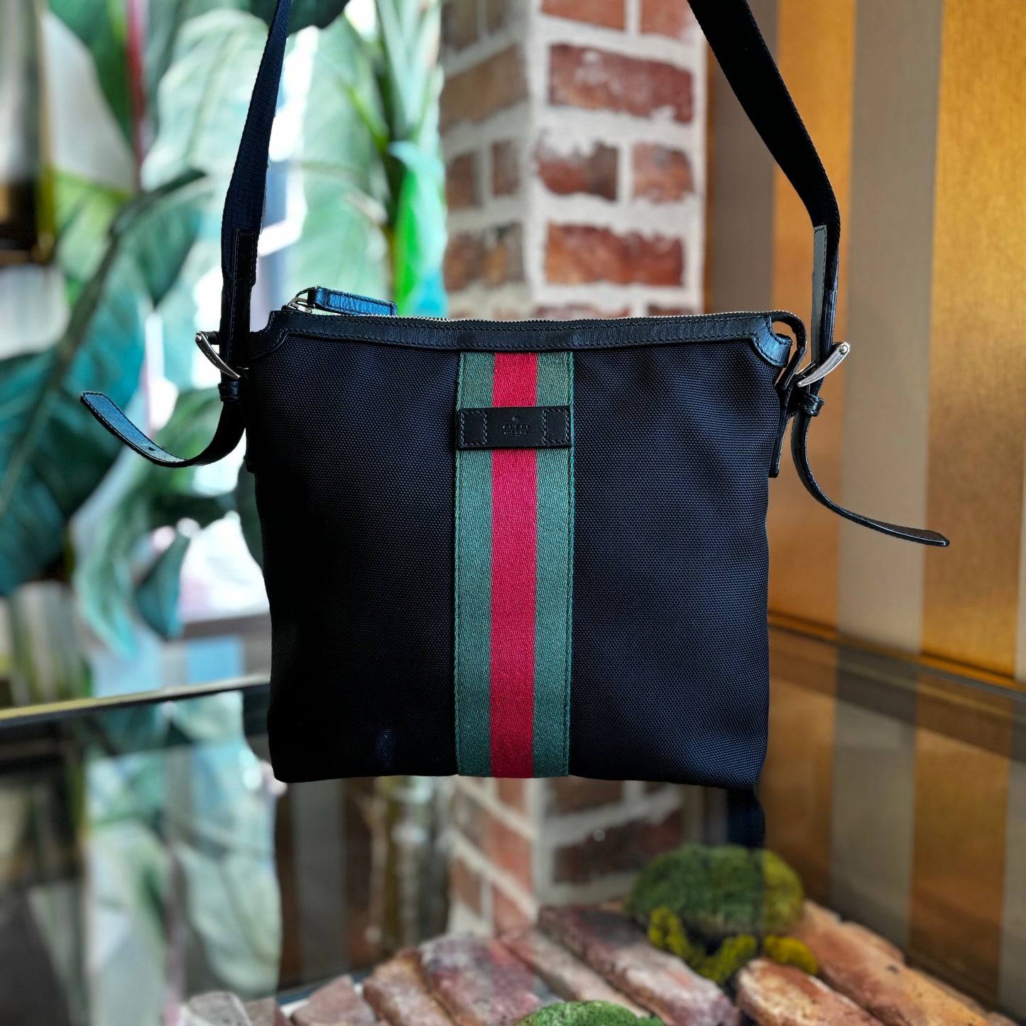 GUCCI Techno Web Stripe Crossbody Bag