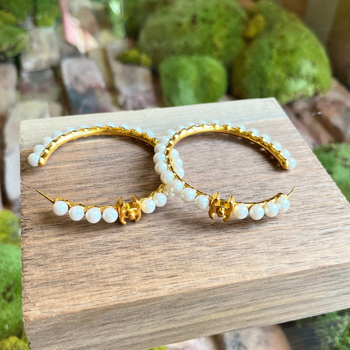 CHANEL Pearl CC More is More Small Hoop Earrings