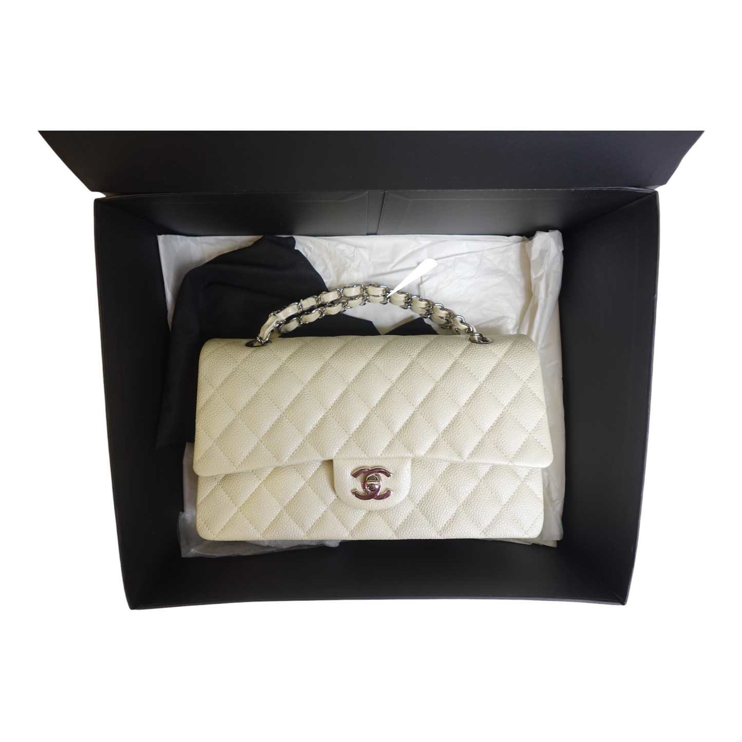 Chanel Medium Double Flap Pearlescent Ivory Caviar