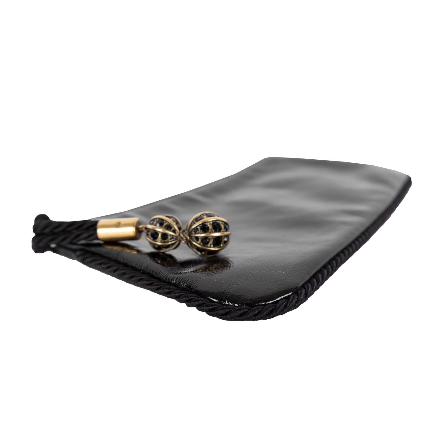 GLM-- Shiny Leather Clutch with Braided Trim & Tassel - '10s