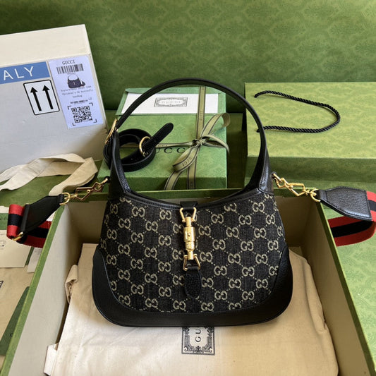 Glami Jackie 1961 Small Shoulder Bag Black And Ivory Glami Denim Jacquard For Women 11in/28cm 678843 UN3AG 1294