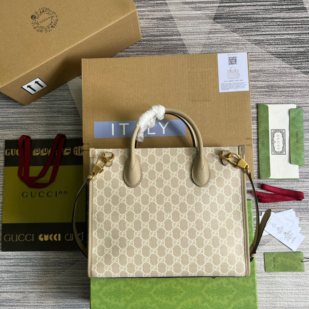 gg Small Tote Bag With Interlocking G Beige For Women, Women’s Bags 12.2in/31cm gg ‎659983 UULBT 9683