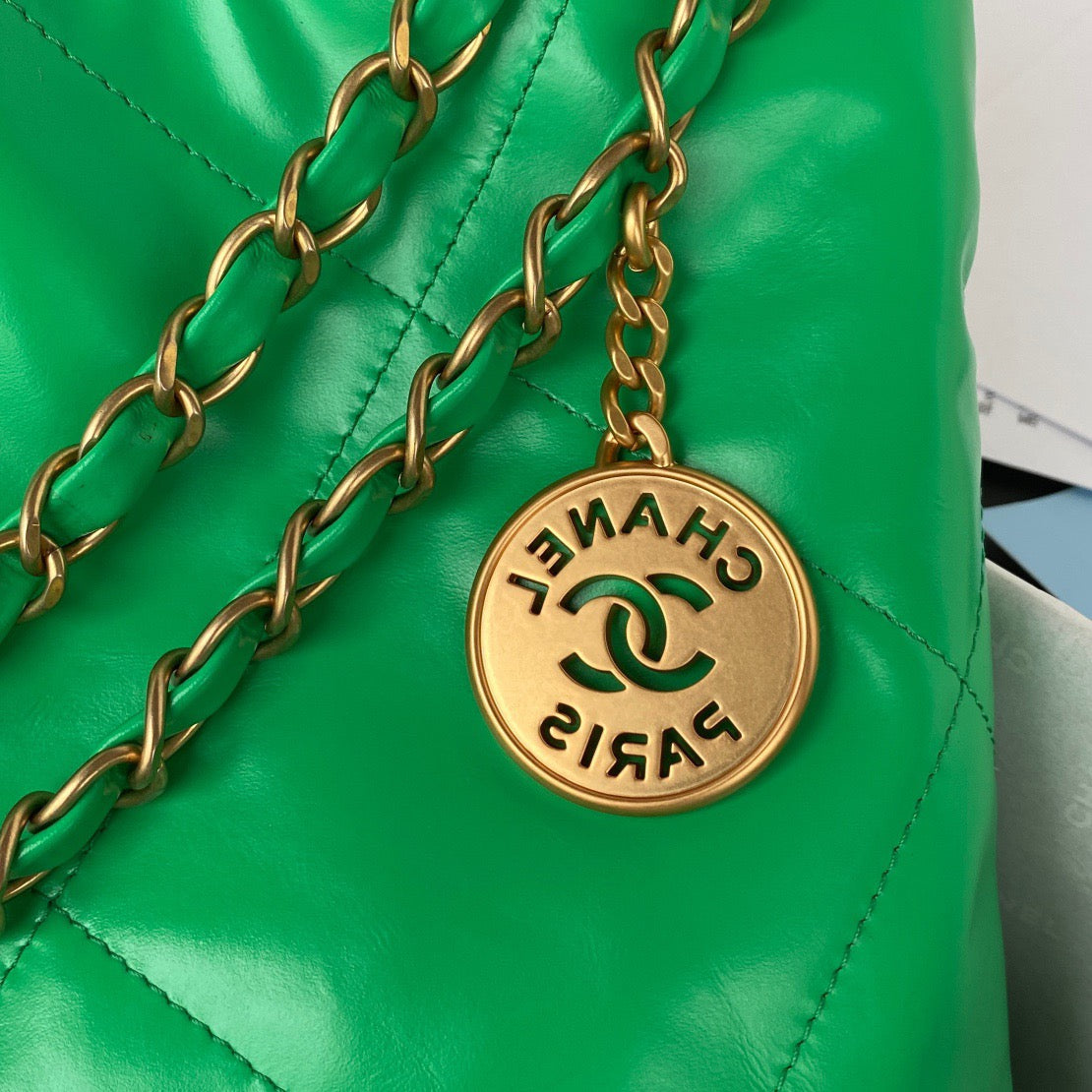 CHL 22 Handbag Gold Hardware Shiny Green For Women Handbags, Shoulder Bags 16.5in/38cm AS3261