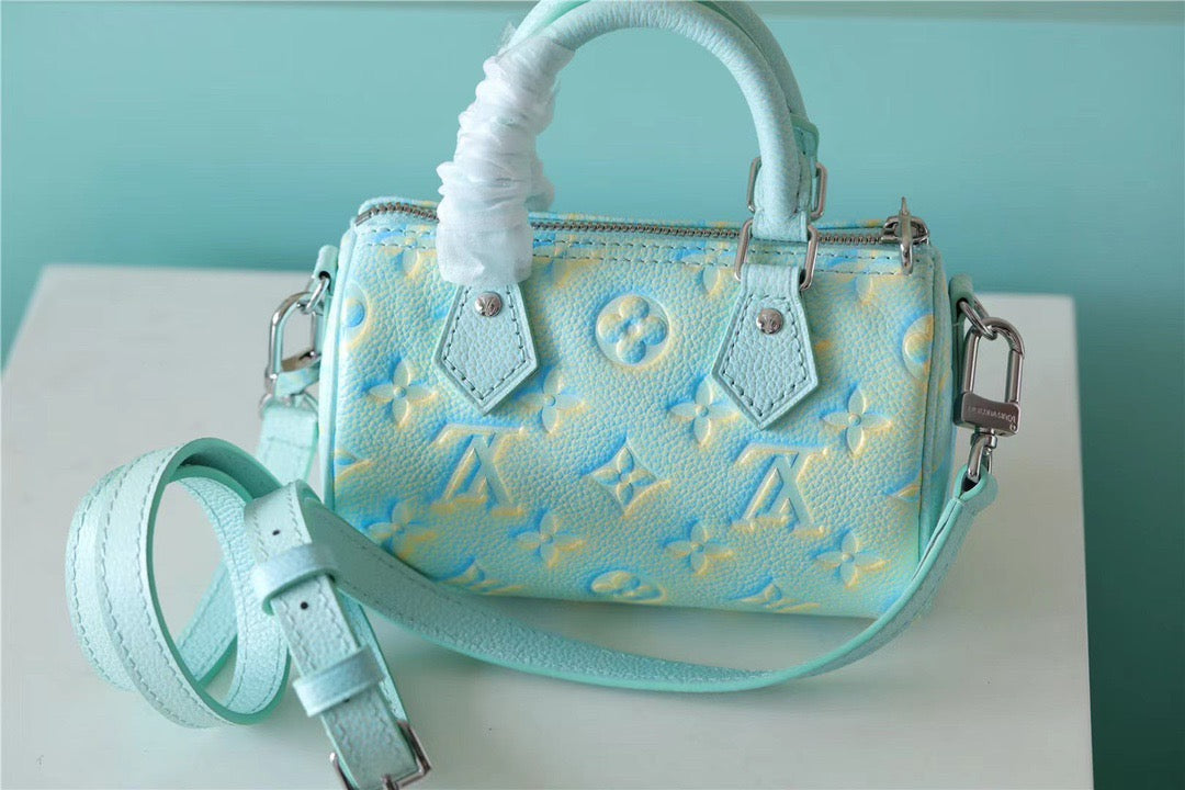 LV Nano Speedy Monogram Empreinte Vert D’eau Green For Women,  Shoulder And Crossbody Bags 16cm/6.3in LVÃ‚Â 