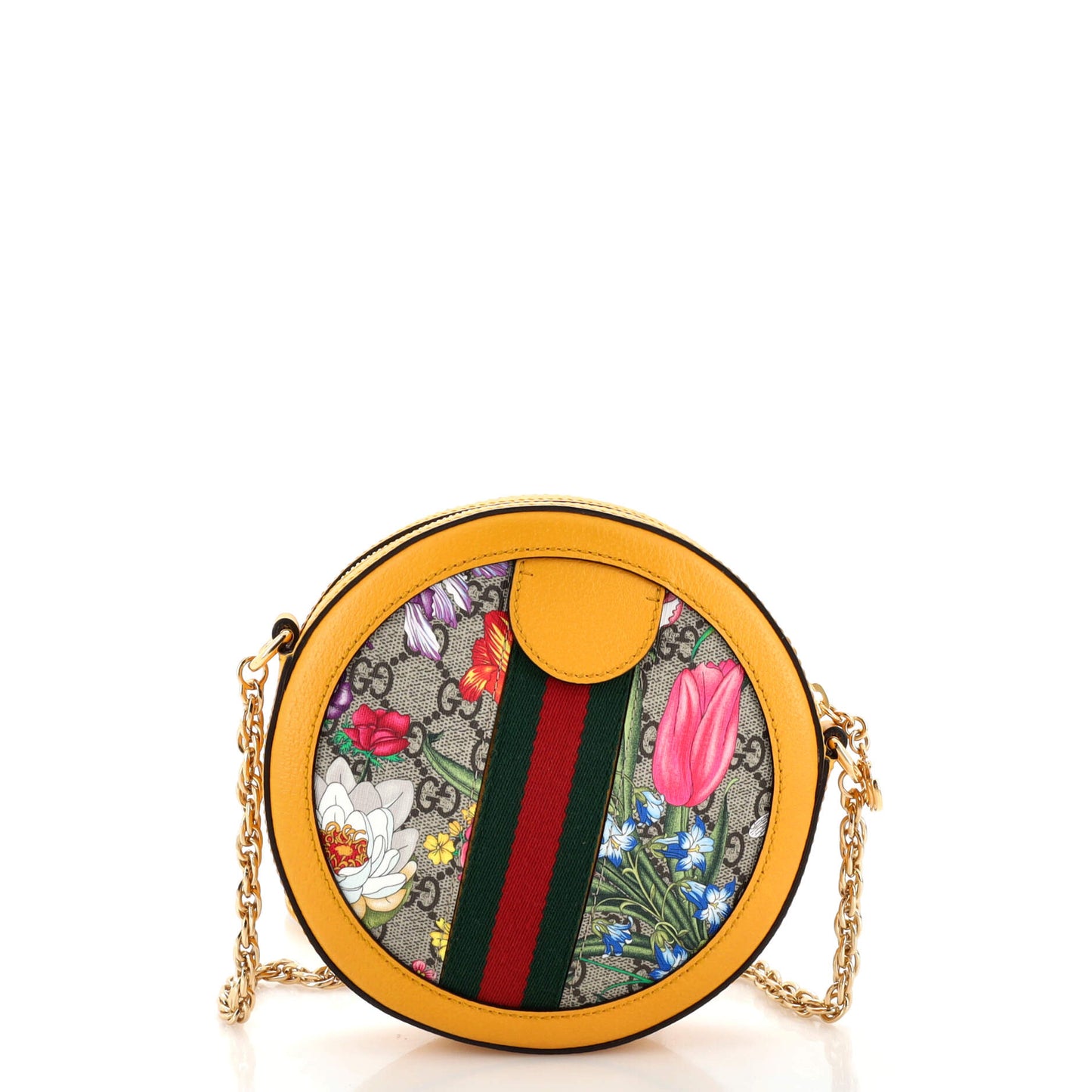 Ophidia Round Shoulder Bag Flora GG Coated Canvas Mini