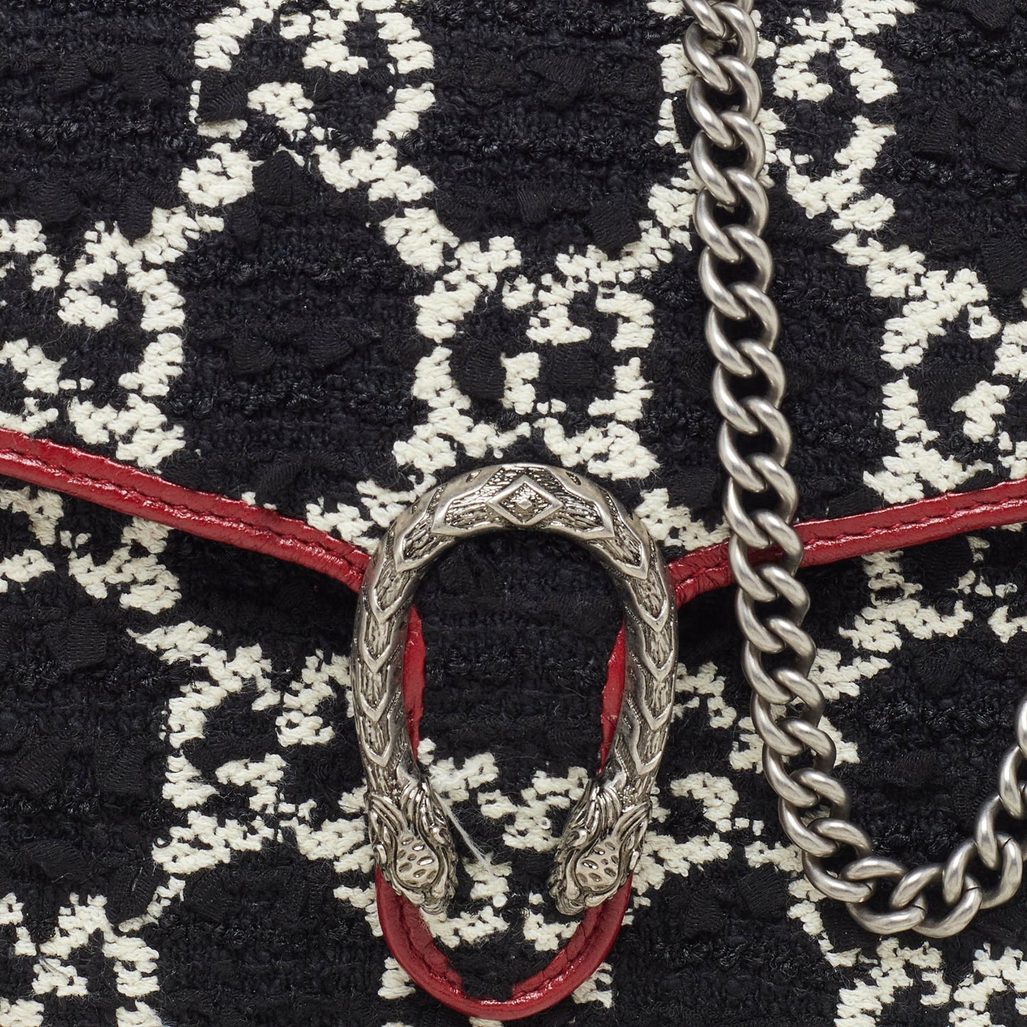Gucci Tri Color Gg Tweed And Leather Dionysus Wallet On Chain