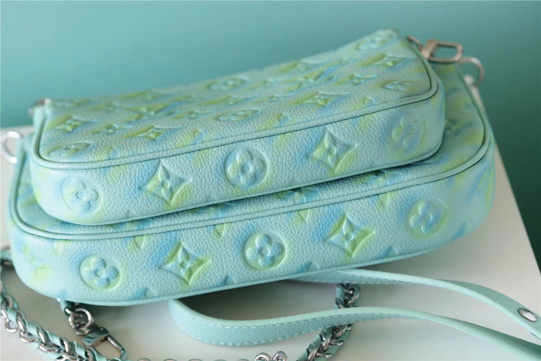 LV Multi Pochette AcGLAMIssoires Monogram Empreinte Vert D’eau Green For Women, WomenÃ¢â‚¬â„¢s Handbags 9.4in/24cm LV M46180