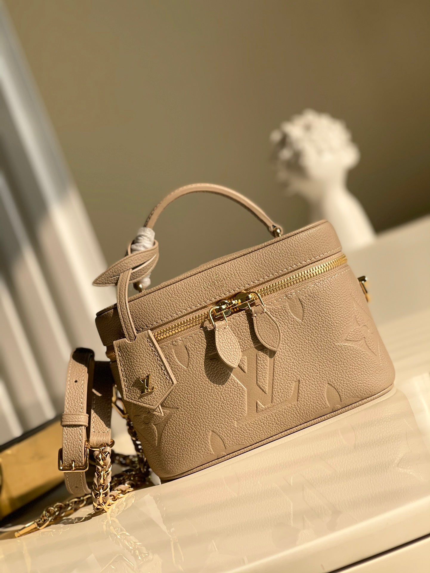 LV Vanity PM Handbag Monogram Empreinte Tourterelle Beige For Women, WomenÃ¢â‚¬â„¢s Handbags, Shoulder And Crossbody Bags 7.5in/19cm LV M45608