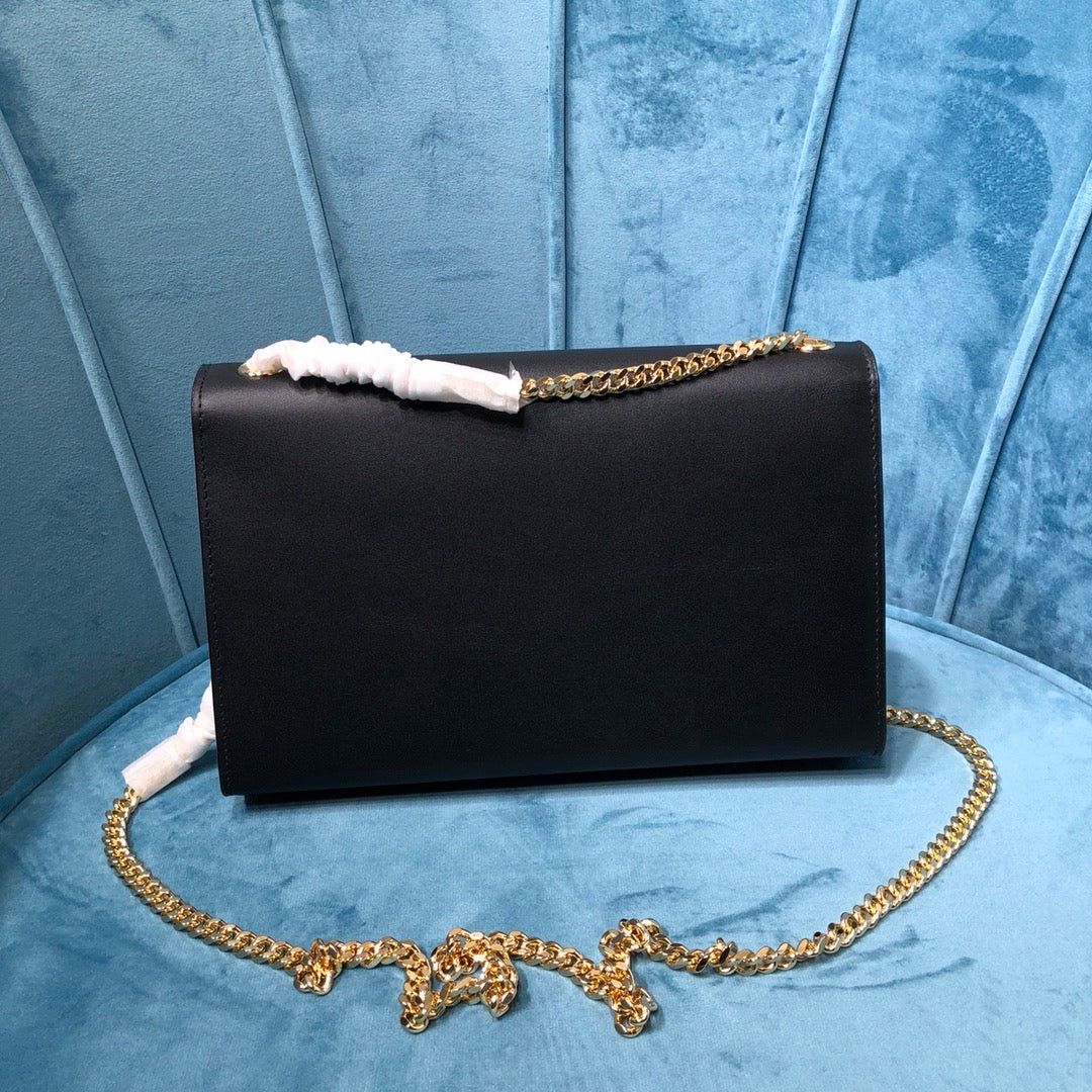GLAMI Kate MeGLAMIum Chain Bag With Tassel In Grain De Poudre Black For Women 9.4in/24cm YSL 354119BOW0J1000