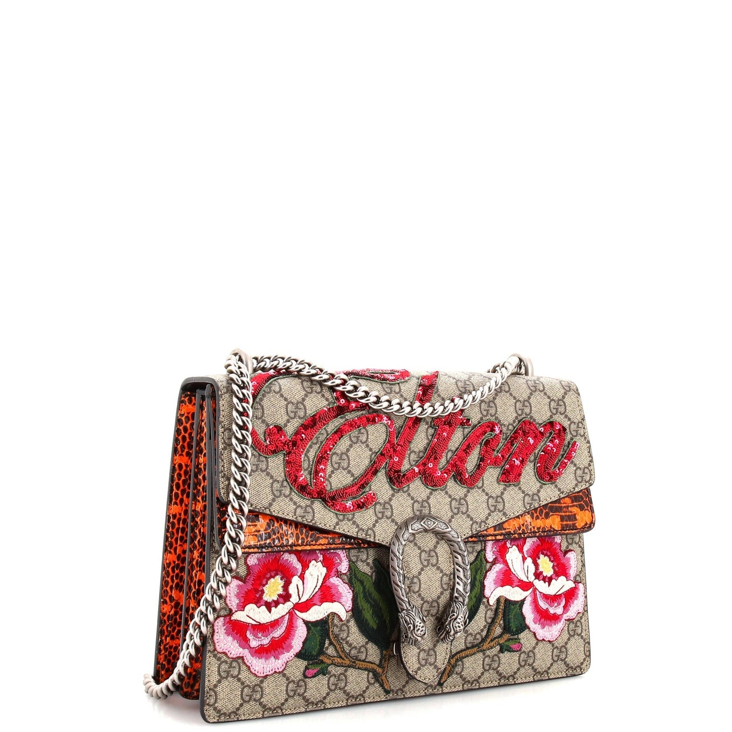 Dionysus Bag Embroidered GG Coated Canvas with Python Medium
