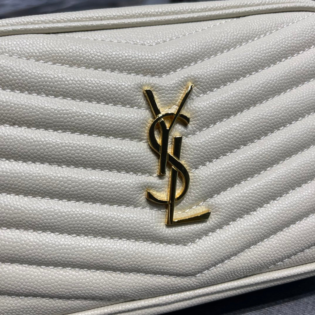GLAMI Lou Mini Bag White In Quilted Grain De Poudre With Gold Hardware For Women 7.4in/19cm YSl 6125791GF019207