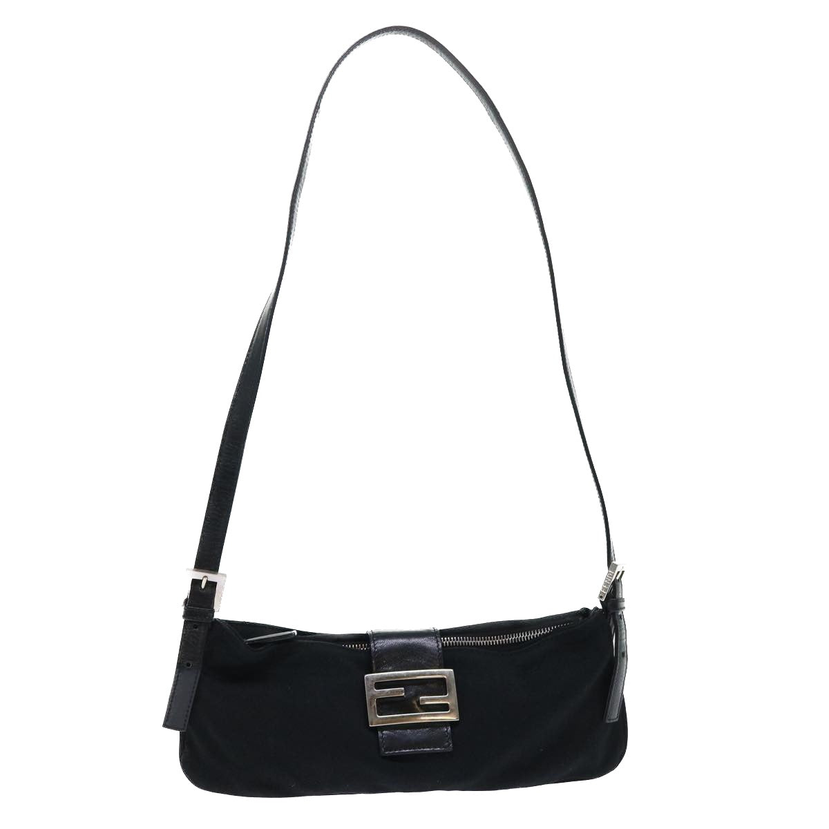 FENDI Mamma Baguette Shoulder Bag Nylon Black 50145