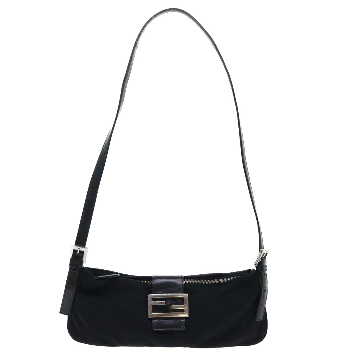FENDI Mamma Baguette Shoulder Bag Nylon Black 50145
