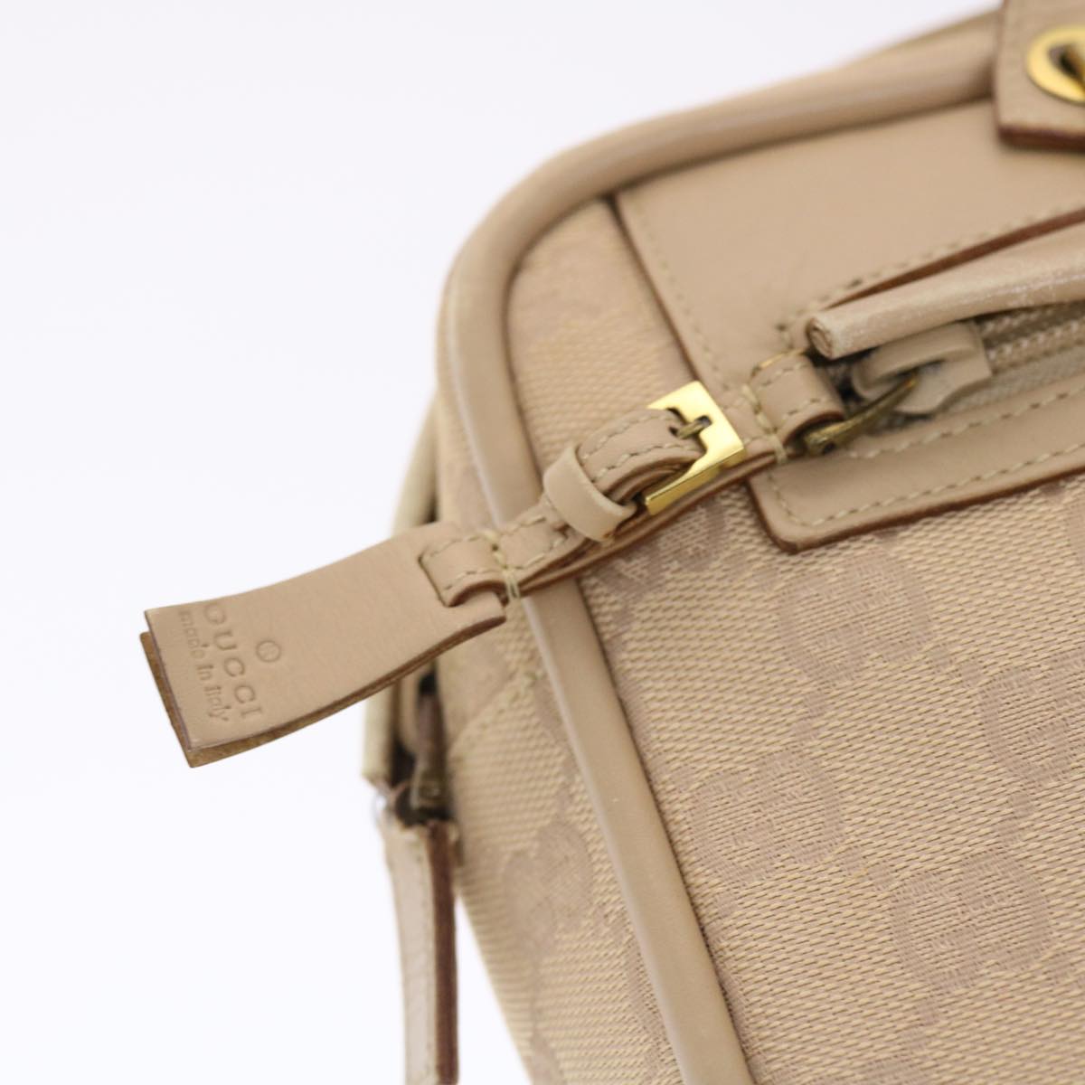 GUCCI GG Canvas Hand Bag Leather Beige 50158