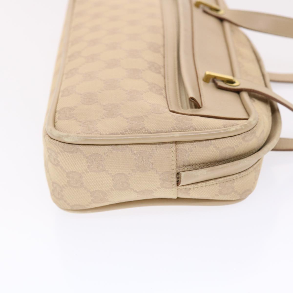 GUCCI GG Canvas Hand Bag Leather Beige 50158