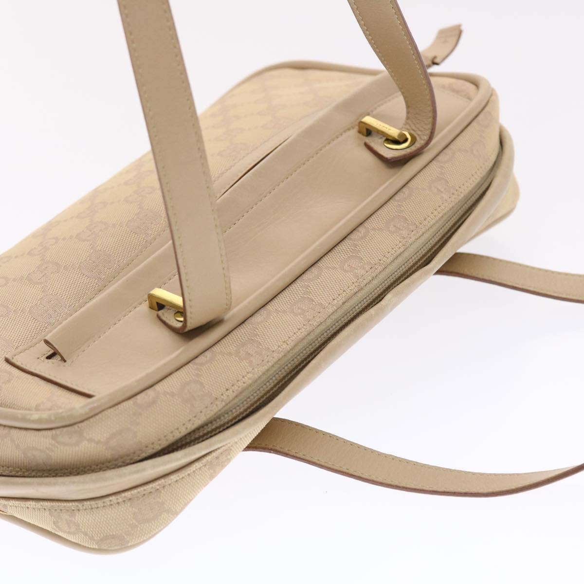GUCCI GG Canvas Hand Bag Leather Beige 50158