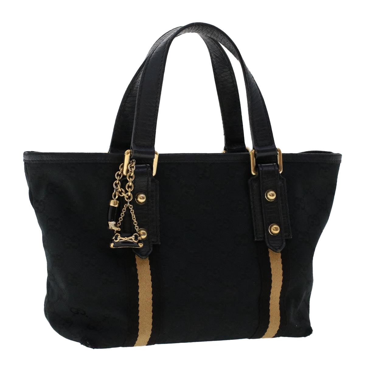 GUCCI GG Canvas Sherry Line Hand Bag Black White 139261 50162