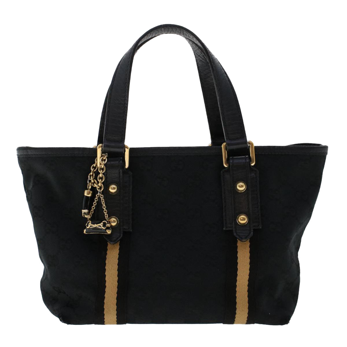 GUCCI GG Canvas Sherry Line Hand Bag Black White 139261 50162