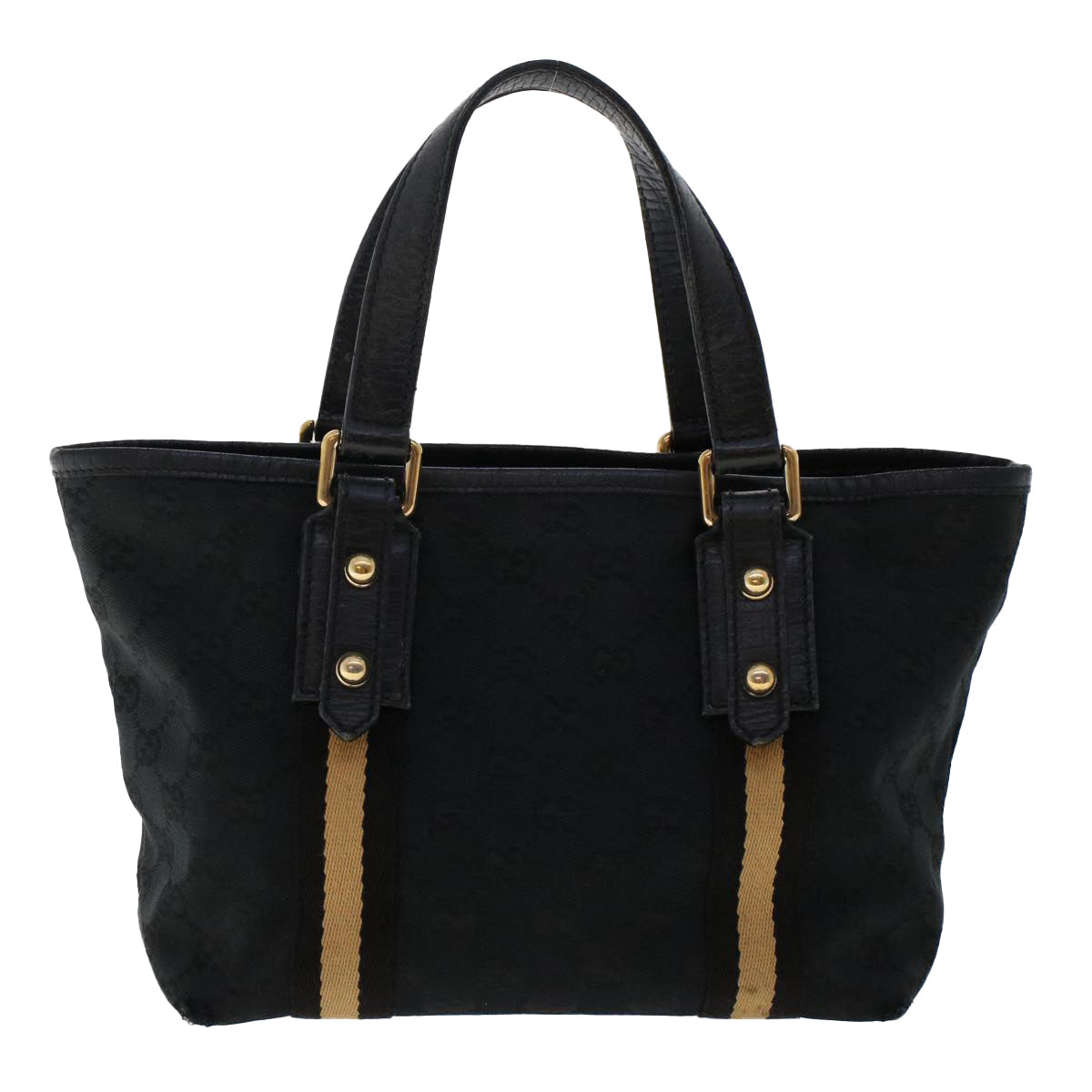 GUCCI GG Canvas Sherry Line Hand Bag Black White 139261 50162