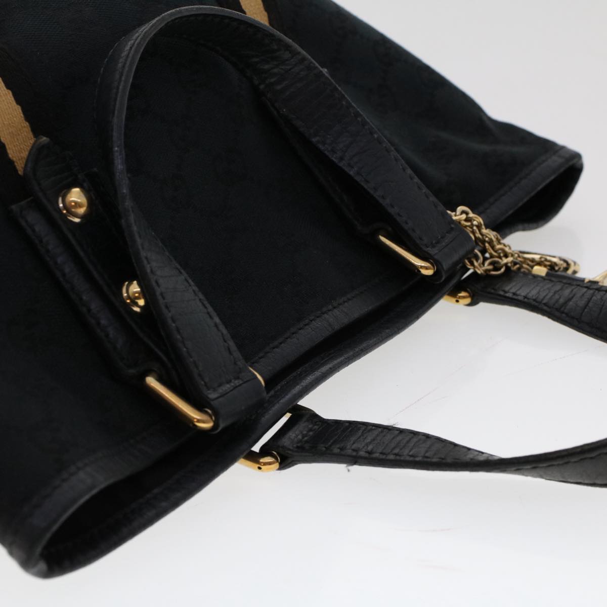 GUCCI GG Canvas Sherry Line Hand Bag Black White 139261 50162