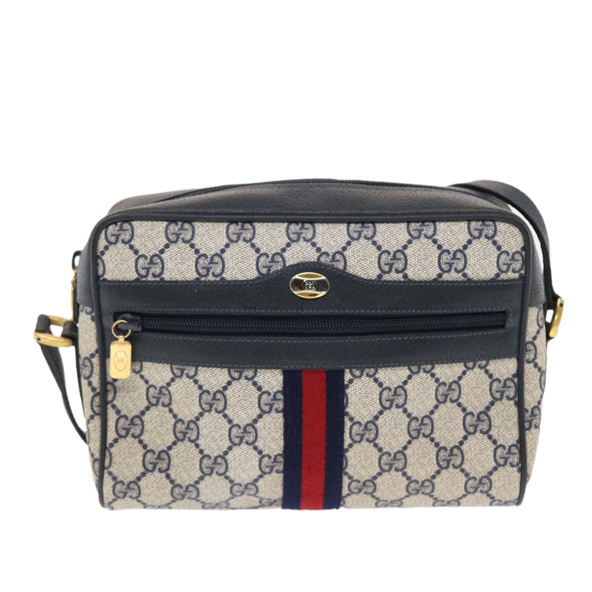 GUCCI GG Canvas Sherry Line Shoulder Bag PVC Leather Navy Red 50164