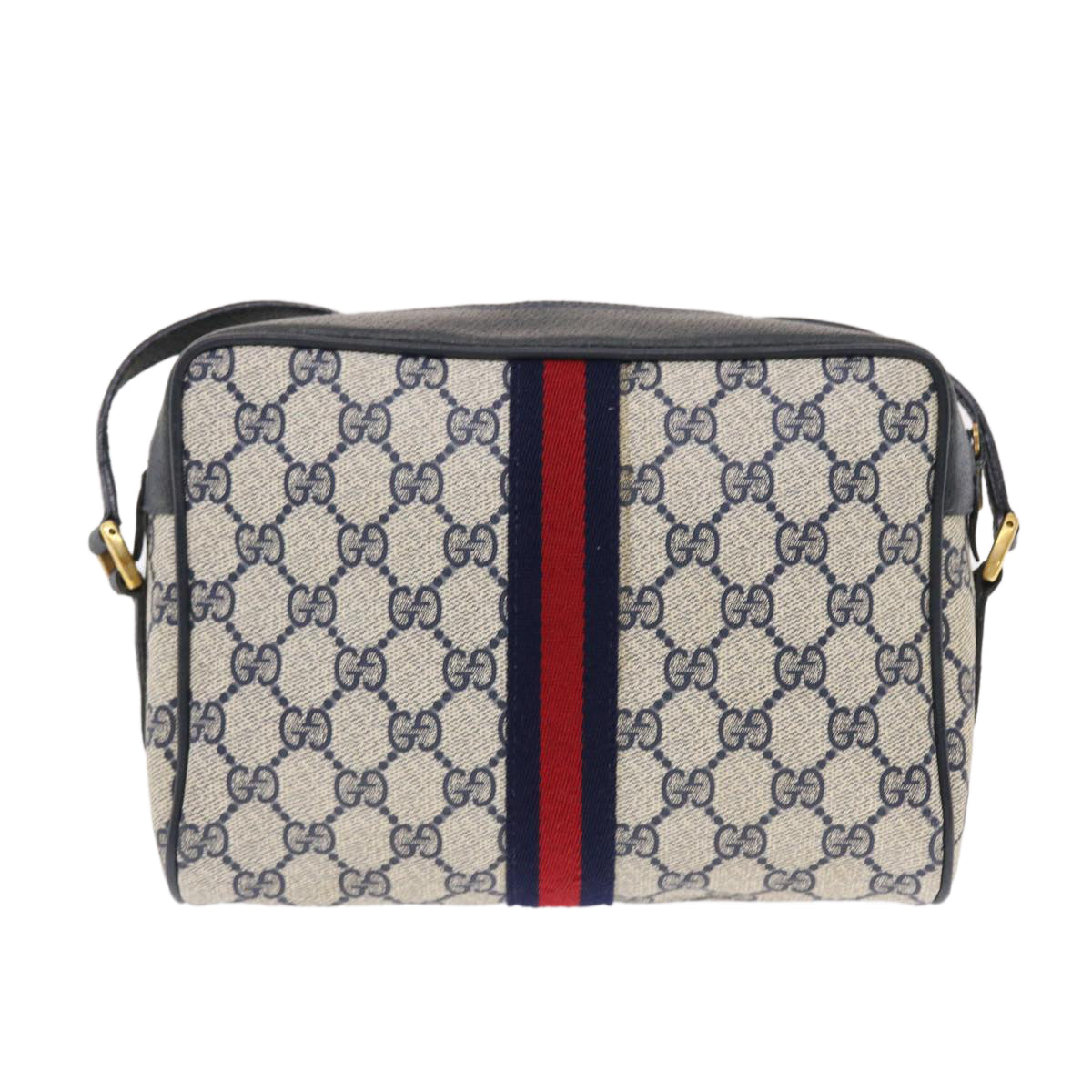 GUCCI GG Canvas Sherry Line Shoulder Bag PVC Leather Navy Red 50164