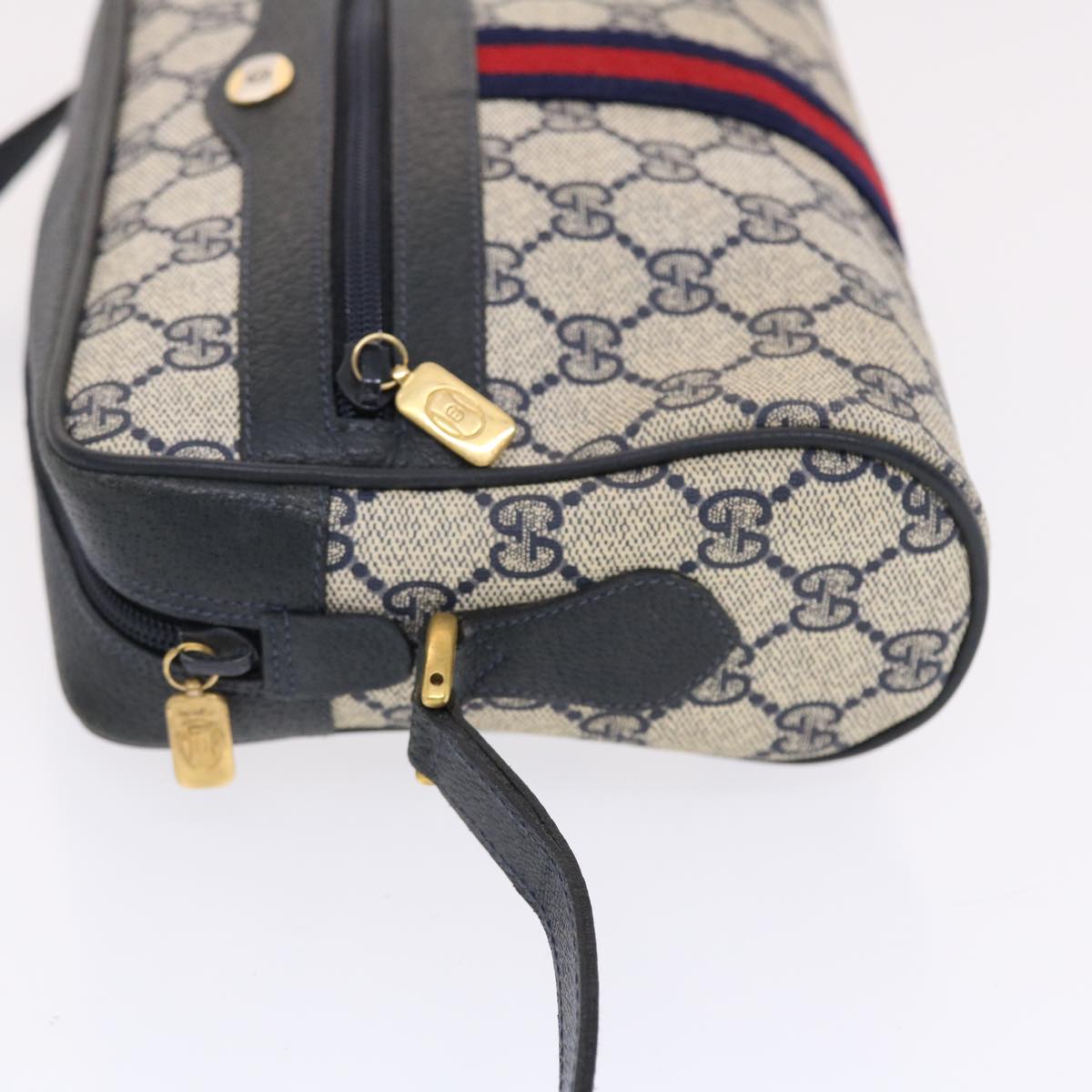GUCCI GG Canvas Sherry Line Shoulder Bag PVC Leather Navy Red 50164
