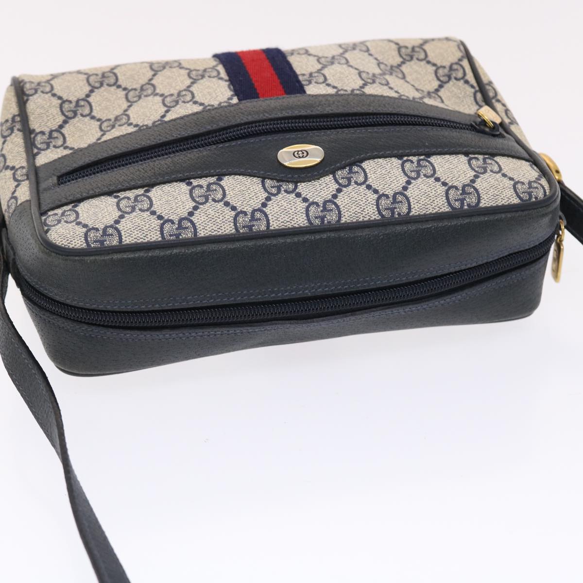 GUCCI GG Canvas Sherry Line Shoulder Bag PVC Leather Navy Red 50164