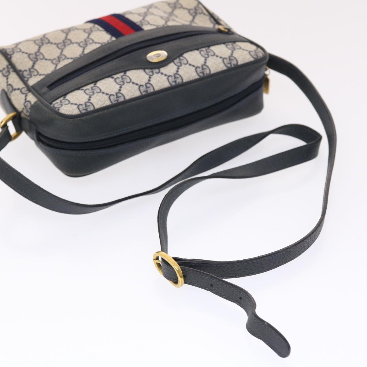 GUCCI GG Canvas Sherry Line Shoulder Bag PVC Leather Navy Red 50164