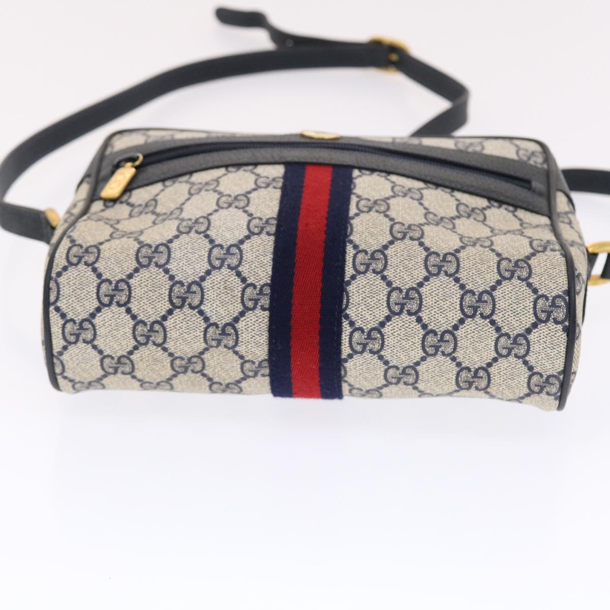 GUCCI GG Canvas Sherry Line Shoulder Bag PVC Leather Navy Red 50164