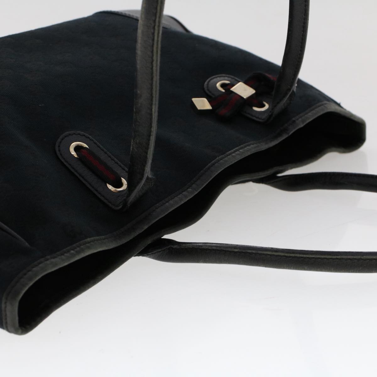 GUCCI GG Canvas Sherry Line Tote Bag Black Red Navy 163805 50171