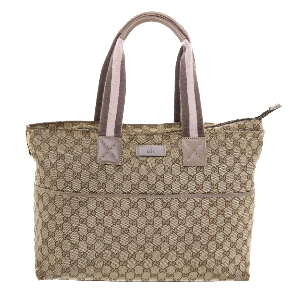 GUCCI GG Canvas Sherry Line Tote Bag Beige Gray pink 50175