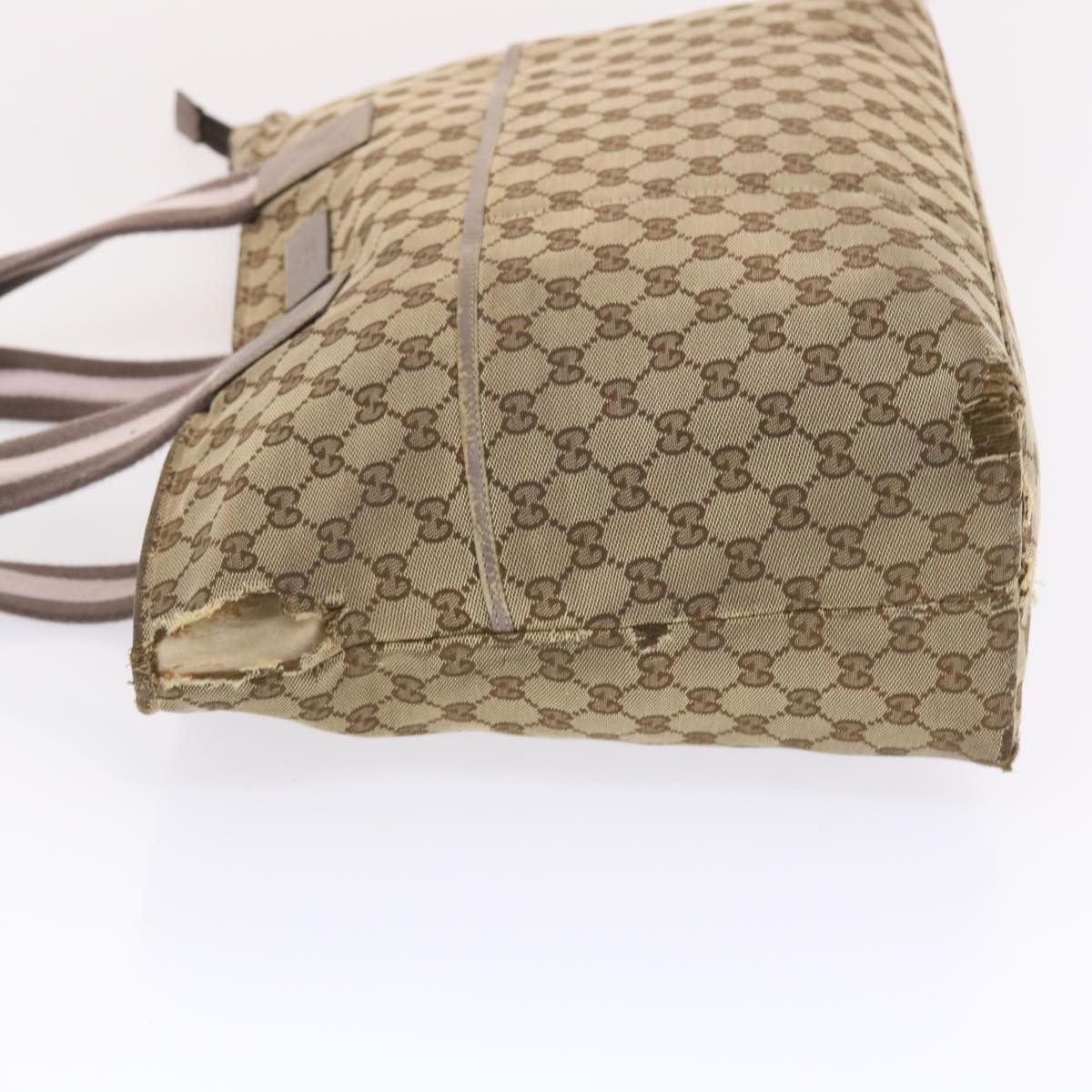 GUCCI GG Canvas Sherry Line Tote Bag Beige Gray pink 50175