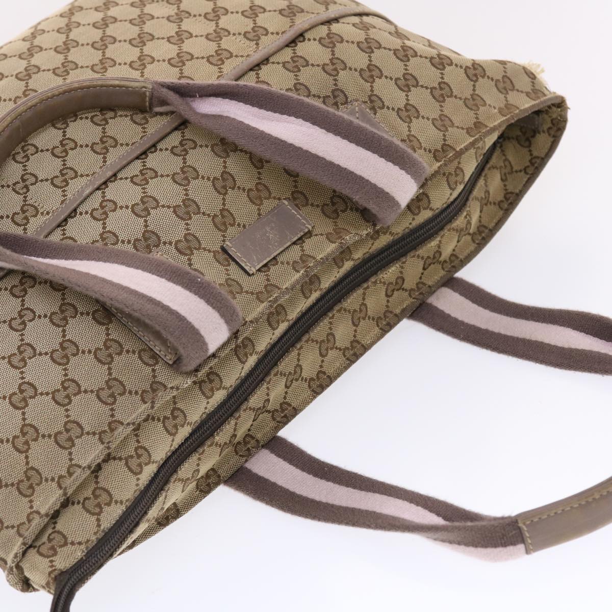 GUCCI GG Canvas Sherry Line Tote Bag Beige Gray pink 50175