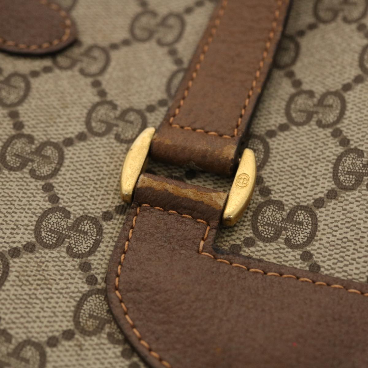 GUCCI GG Canvas Web Sherry Line Tote Bag PVC Leather Beige Red Green 50177