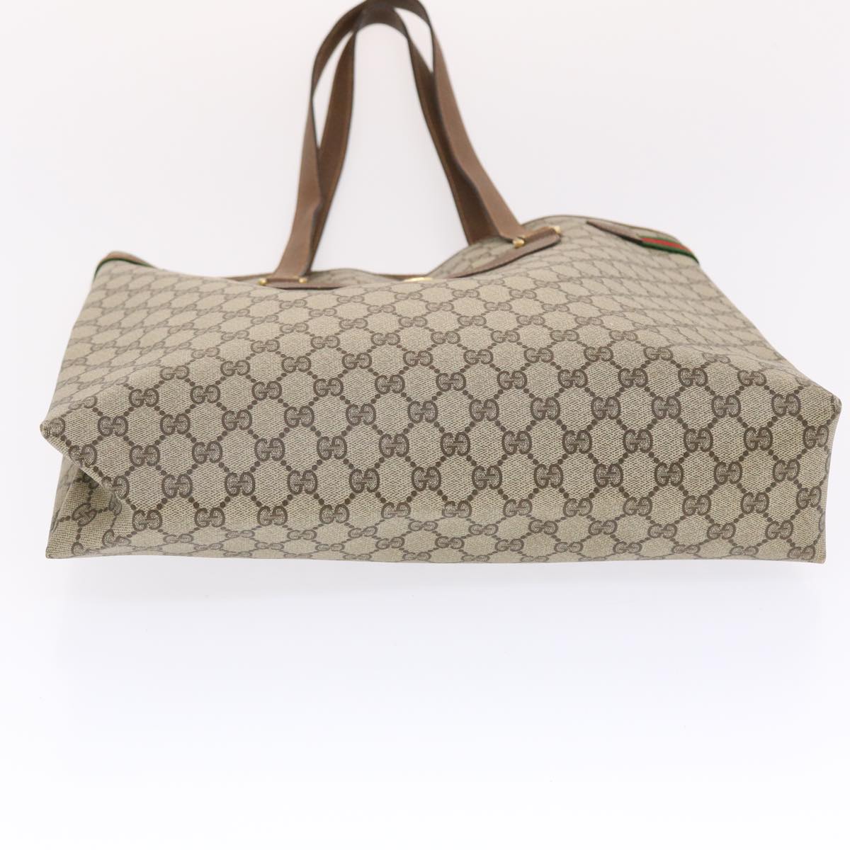 GUCCI GG Canvas Web Sherry Line Tote Bag PVC Leather Beige Red Green 50177