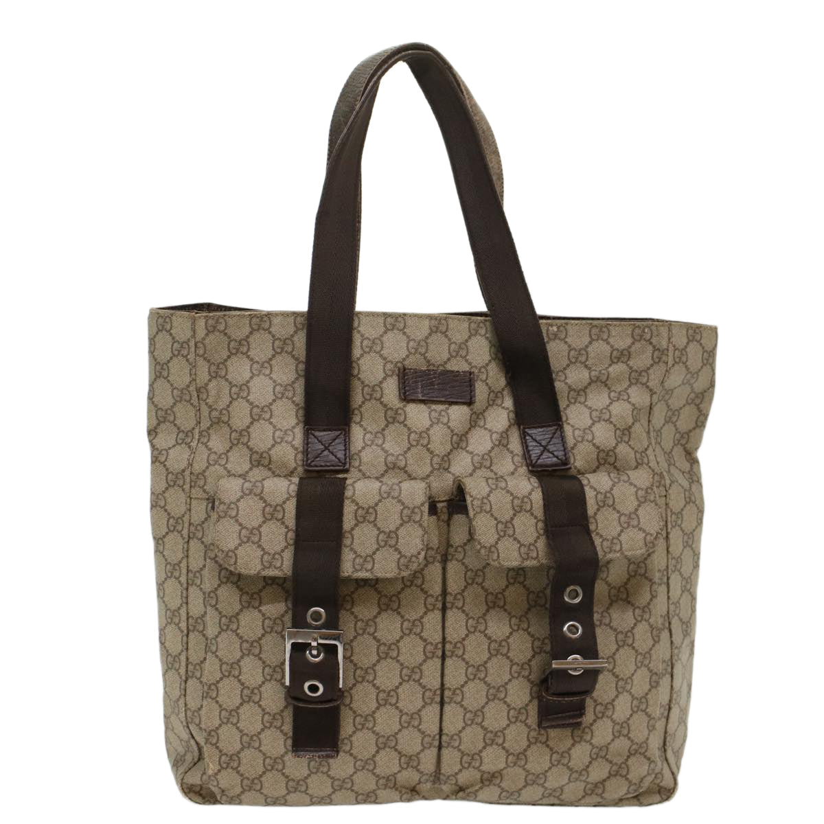 GUCCI GG Canvas Tote Bag PVC Leather Beige Brown 50178