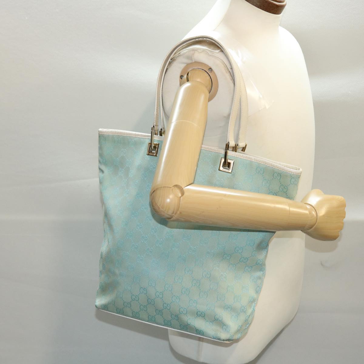 GUCCI GG Canvas Tote Bag Light Blue White 50181